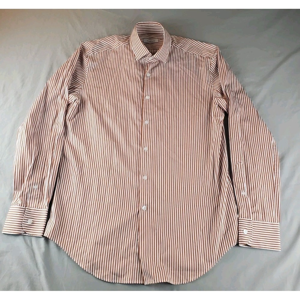 Richard James Mayfair Shirt Mens 15.5 Red Striped Button Up Long Sleeve